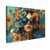 Vrouw - Bloemen - Oranje - Blauw - Modern Tuinposter op houten frame 2 cm dik klein -3d