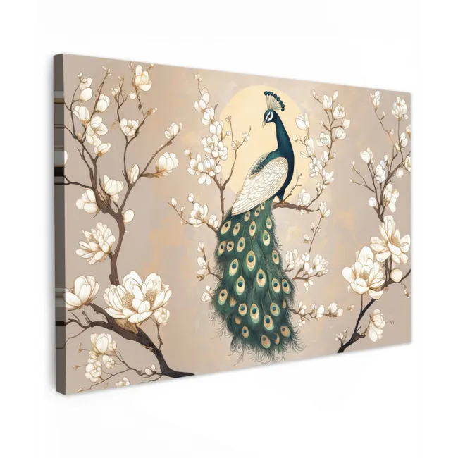 Pauw - Tak - Bloemen Tuinposter op houten frame 2 cm dik middel -3d