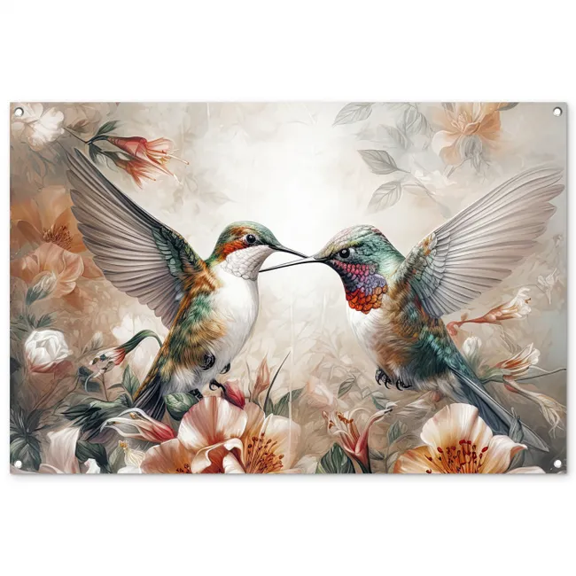 Kolibries en Bloemen tuinposter los doek groot -3d