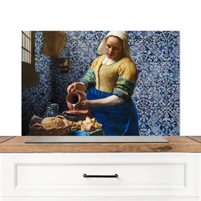 Melkmeisje - Delfts Blauw - Vermeer - Schilderij - Oude meesters Spatscherm Aluminium middel -3d_zonderpan