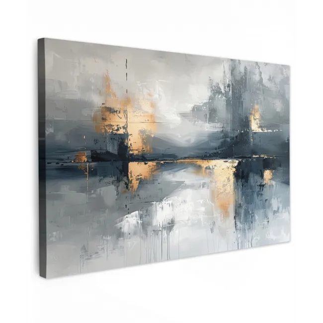 Kunst - Grijs - Goud - Abstract canvas 2cm klein -z3d