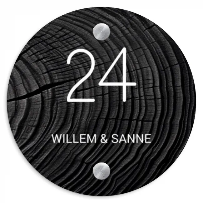 Zwarte houten nerf - Klassiek Naambord Rond klein -3d