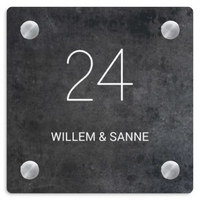 Donker steen - Klassiek Naambord Vierkant Ronde Hoekjes klein -3d