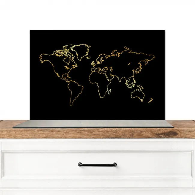 Gouden wereldkaart op een zwarte achtergrond Spatscherm Aluminium klein -3d_zonderpan