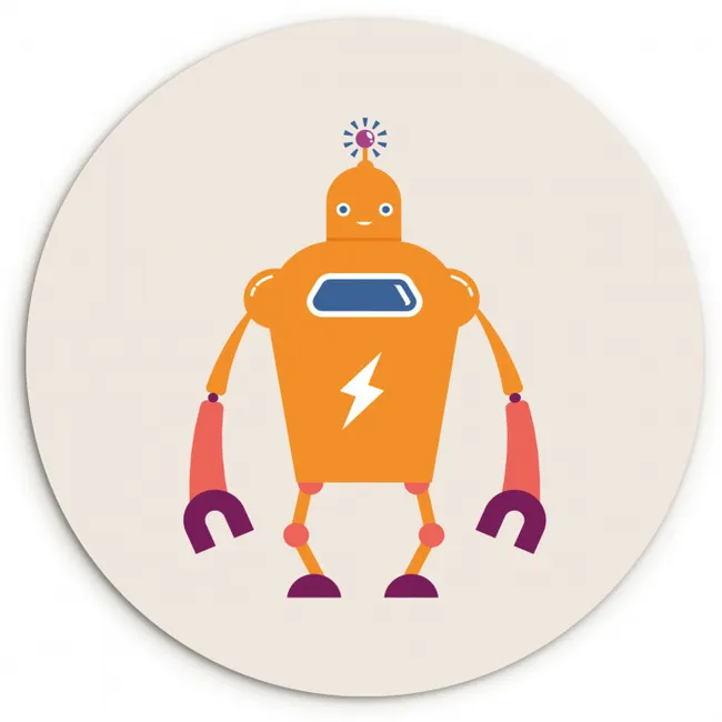 Robot - Antenne - Oranje - Bliksemschicht - Jongen - Kids Wandcirkel kunststof plaat 5mm dik klein -3d