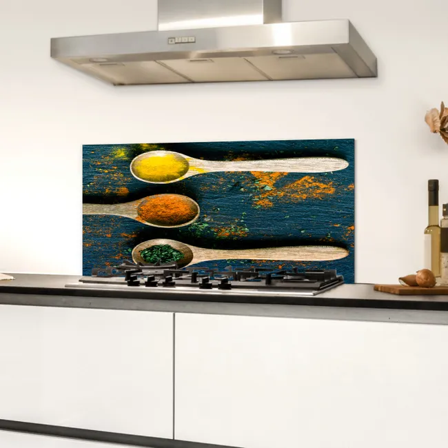 Specerijen - Lepel - Kruiden - Bruin - Geel - Groen Spatscherm Aluminium klein -sfeer4