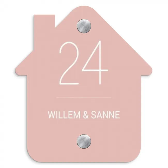 Effen roze - Klassiek Naambord Huisje klein -3d