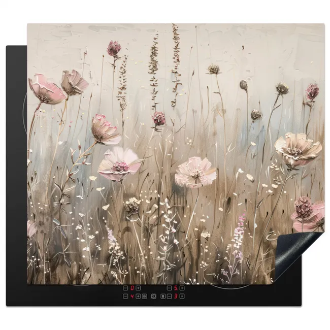Inductie beschermer - Bloemen - Roze - Modern - Beige