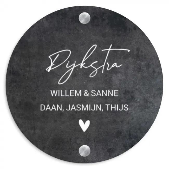 Naambordje voordeur - Rond - Donker steen - Sierlijk