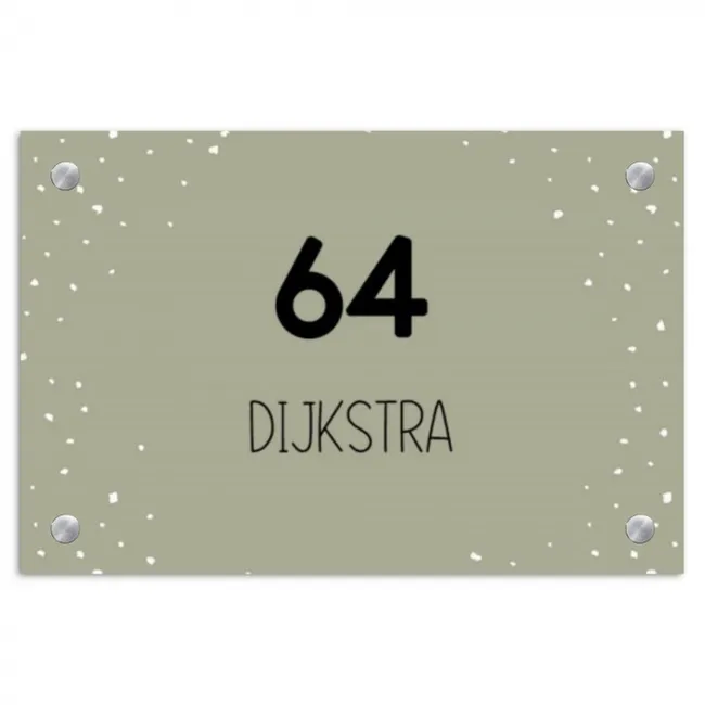 Naambordje voordeur - Rechthoek - Olijfgroen met stippen - Modern