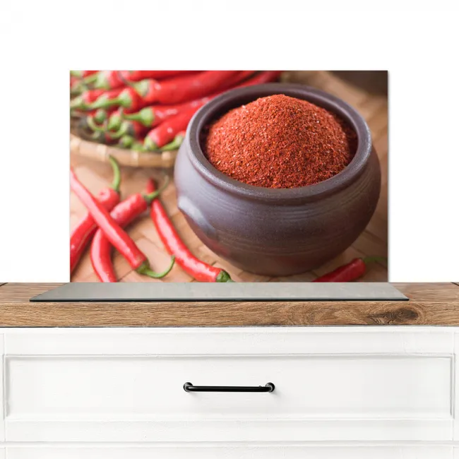 Gepoederde cayennepeper in een bakje Spatscherm Aluminium klein -3d_zonderpan