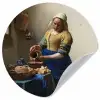 Het melkmeisje - Schilderij van Johannes Vermeer Wandcirkel behangsticker middel -3d