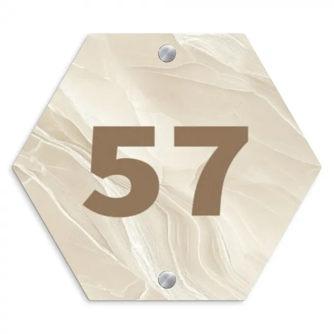Naambordje voordeur - Hexagon - Vierkant - Beige - Marmer - Traditioneel