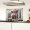 Schotse hooglander - Koe - Berg - Doorkijk Spatscherm Aluminium klein -sfeer4