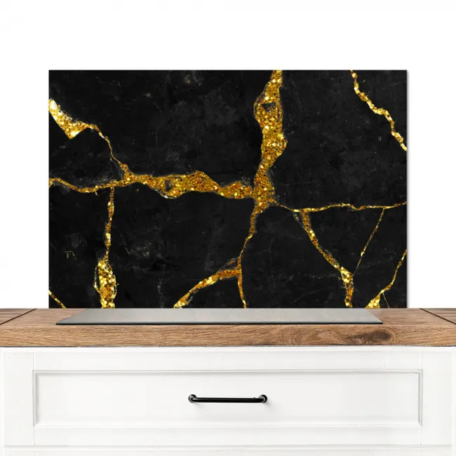 Marmer - Goud - Zwart - Marmerlook - Glitter Spatscherm Aluminium middel -3d_zonderpan