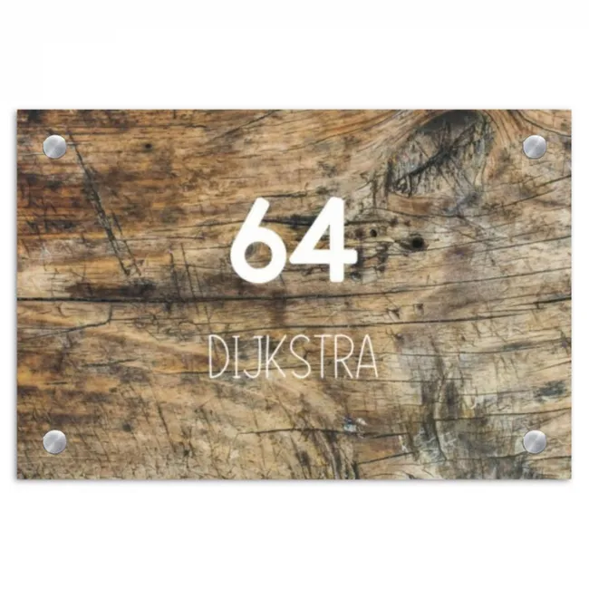 Naambordje voordeur - Rechthoek - Verweerd hout - Modern