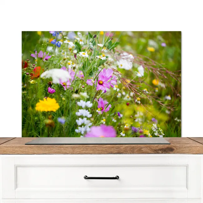 Bloemen - Natuur - Groen - Gras - Paars - Wit Spatscherm Aluminium middel -3d_zonderpan