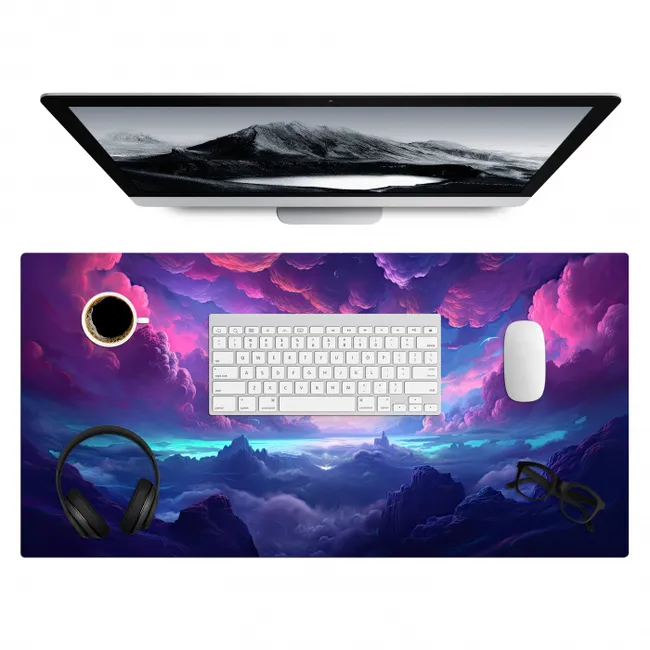 neon-wolken-roze-blauw-gaming Muismat XXL klein -3d