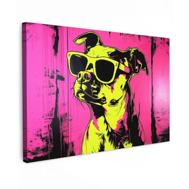 Hond - Zonnebril - Roze - Art Tuinposter op houten frame 2 cm dik klein -3d