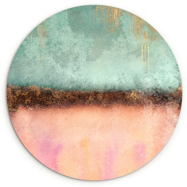 Goud - Verf - Abstract - Groen - Roze Wandcirkel kunststof plaat 5mm dik klein -3d