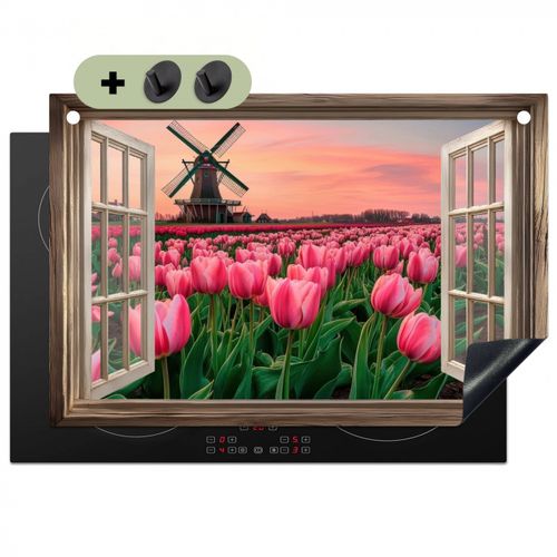Doorkijk - Tulpen - Bloemen - Molen - Raam