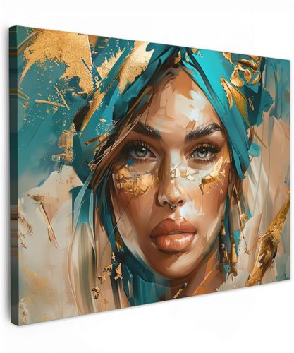 Vrouw - Portret - Goud - Luxe - Blauw