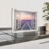Doorkijk - Lavendel - Bloemen - Hout - Zonsondergang - Paars Spatscherm Aluminium klein -zzproduct_nieuw