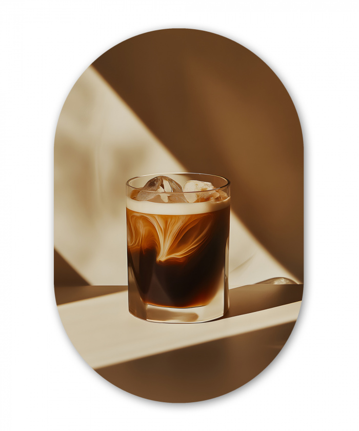 Glas - Ijskoffie - Schaduw - Bruin Wandcirkel Ovaal Aluminium middel -3d