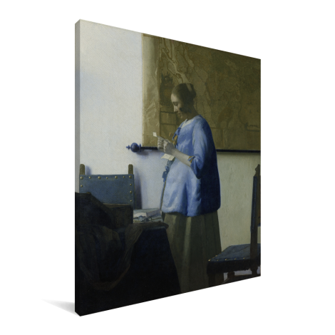 Brieflezende vrouw in het blauw - Schilderij van Johannes Vermeer Canvas