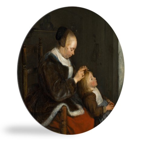 De luizenjacht - Schilderij van Gerard ter Borch wandcirkel 