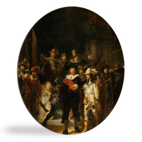 De Nachtwacht - Schilderij van Rembrandt van Rijn wandcirkel 