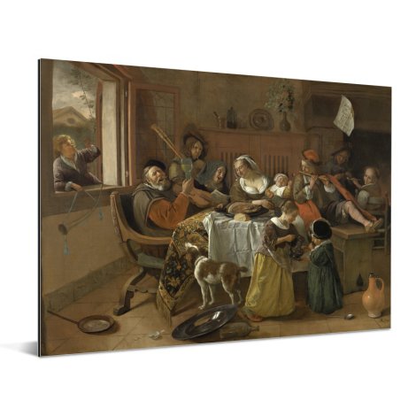 Het vrolijke huisgezin - Schilderij van Jan Steen Aluminium