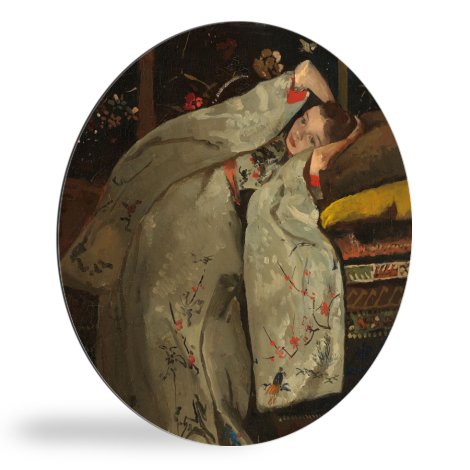Meisje in witte kimono - Schilderij van George Hendrik Breitner wandcirkel 