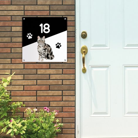 Vierkant naambordje voordeur katten aan de muur