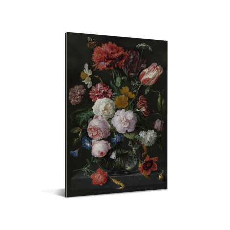 Stilleven met bloemen in een glazen vaas - Schilderij van Jan Davidsz de Heem aluminium