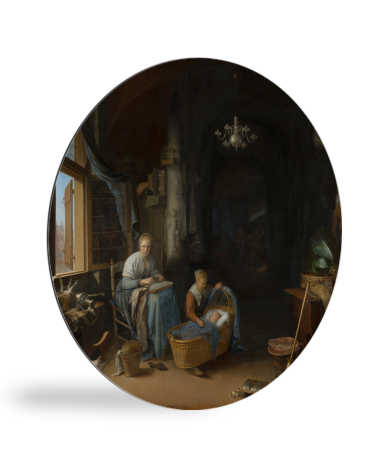 De jonge moeder - Schilderij van Gerrit Dou wandcirkel 