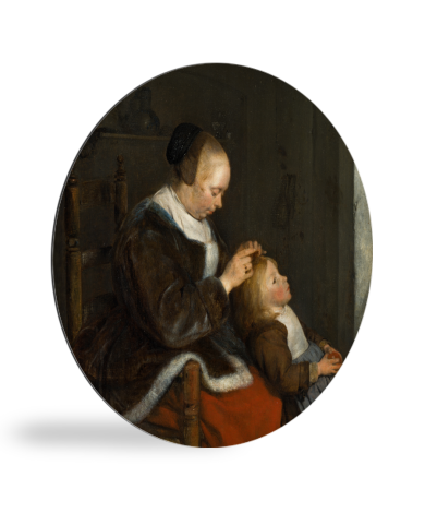 De luizenjacht - Schilderij van Gerard ter Borch wandcirkel 