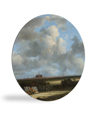 Gezicht op Haarlem met bleekvelden - Schilderij van Jacob van Ruisdael wandcirkel 