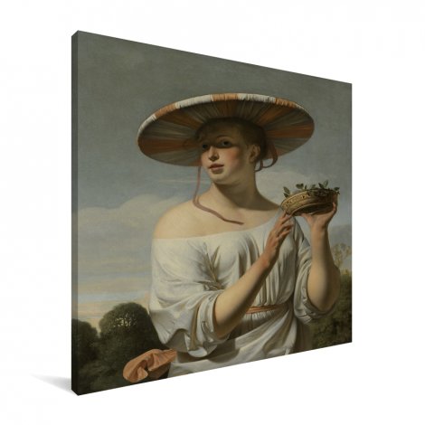 Meisje met een brede hoed - Schilderij van Caesar Boetius van Everdingen Canvas