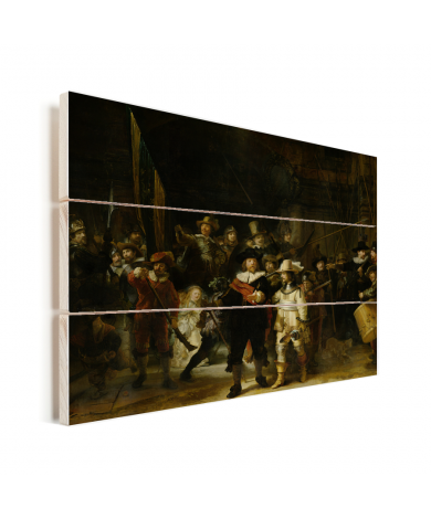 De Nachtwacht - Schilderij van Rembrandt van Rijn Vurenhout met planken
