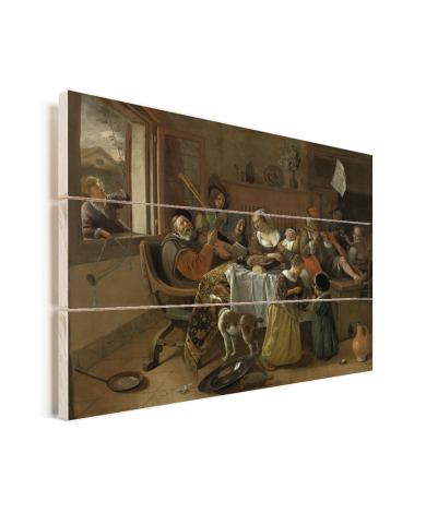 Het vrolijke huisgezin - Schilderij van Jan Steen Vurenhout met planken