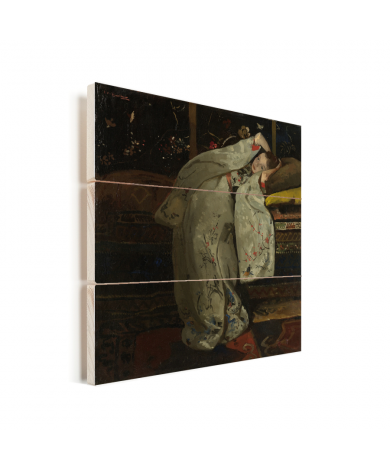 Meisje in witte kimono - Schilderij van George Hendrik Breitner Vurenhout met planken