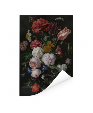 Stilleven met bloemen in een glazen vaas - Schilderij van Jan Davidsz de Heem Poster
