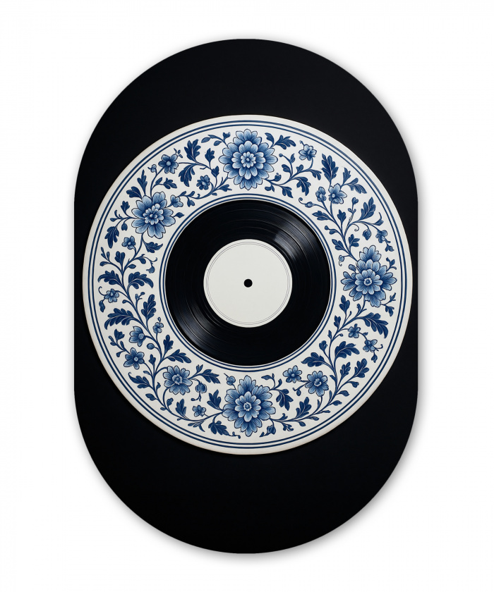 Vinyl - LP - Delfts Blauw - Muziek Wandcirkel Ovaal Aluminium middel -3d