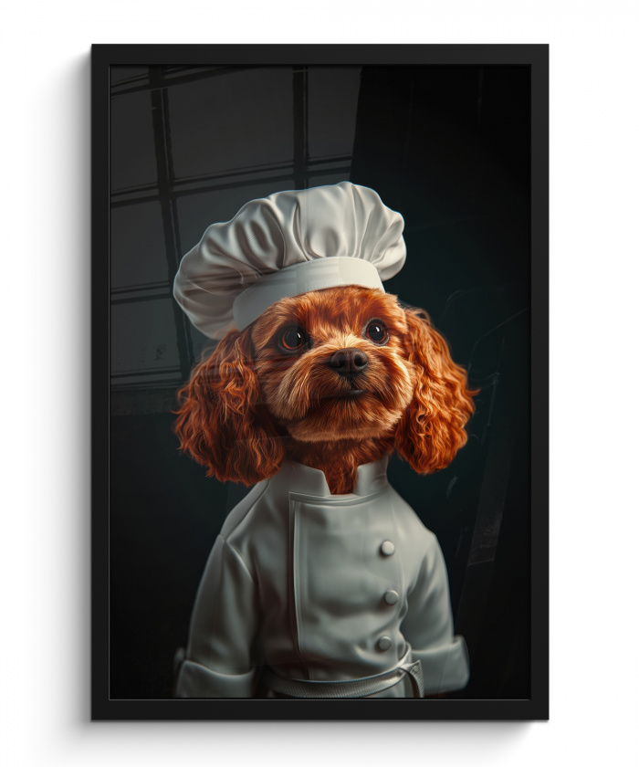 Bruin - Kok - Hondje fotolijst zwart zonder passe partout middel -3d