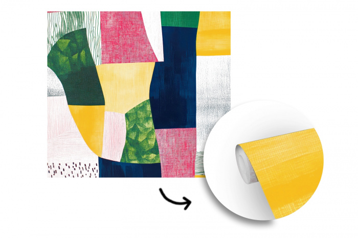 Abstract - Roze - Lappen - Vormen - Geel fotobehang vinyl groot -3d