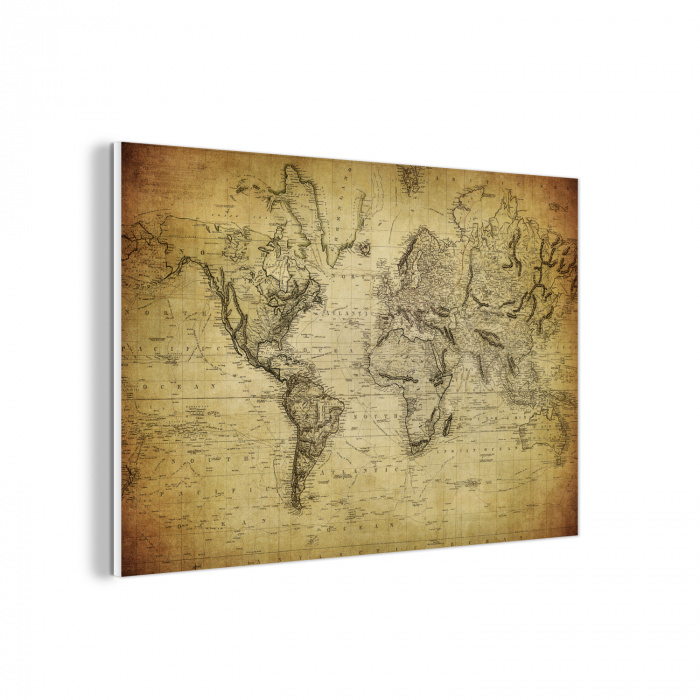 Wereldkaart - Vintage - Antiek - Bruin - Papier forex 5mm xxl -3d