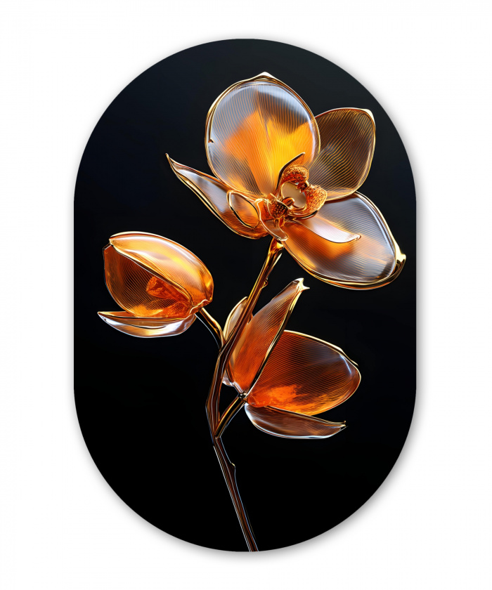 Bloem - Orchidee - Oranje Wandcirkel Ovaal Aluminium middel -3d