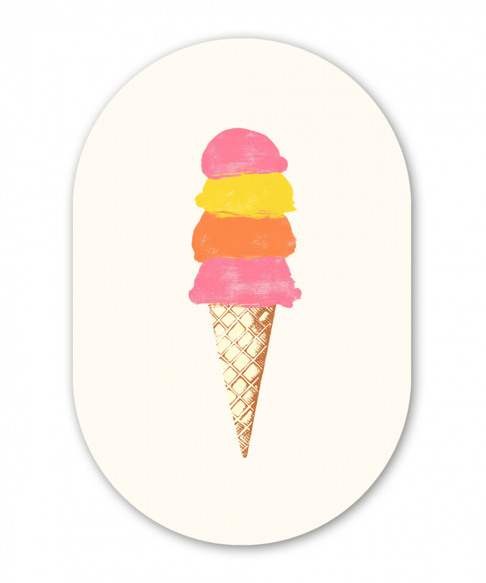 Schepijs - Hoorntje - Illustratie - Minimalistisch Wandcirkel Ovaal Aluminium middel -3d