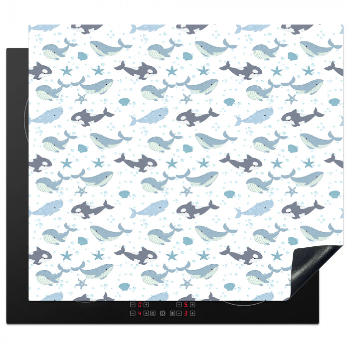 Little - Ocean - Whale - Orca - Blue Inductie beschermer vinyl 3mm middel 274 -3d